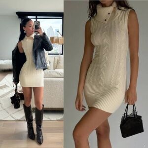 NEW! Frankie’s Bikini- Storm Cable Cloud Knit Mini Dress French Vanilla Size M